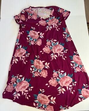 REBORN J Burgundy Floral Short Sleeve Shift Dress / Tunic Top – Size XL
